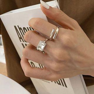 Rhinestone Sterling Silver Ring / Sterling Silver Open Ring