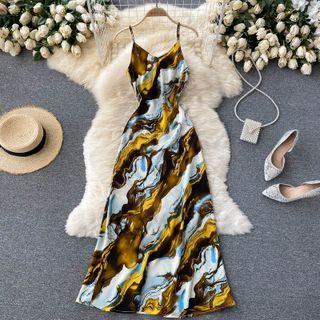 Print Tie-dye Spaghetti-strap Dress