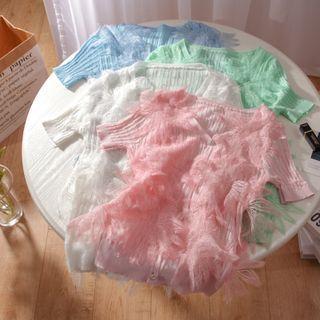 Short-sleeve Flower Detail Knit Top
