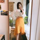 Ruffle-hem Dip-back Laced Skirt