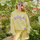 Rola Embroidered Pastel-color Boxy Hoodie Yellow - One Size