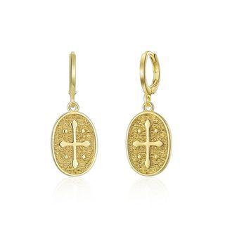 Simple And Fashion Plated Gold Cross Oval Earrings Golden - One Size
