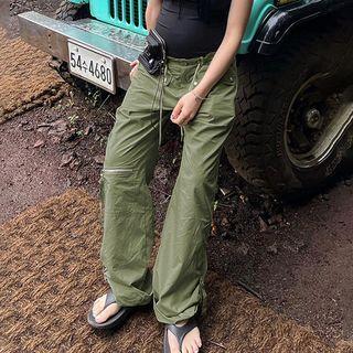 Low Rise Shirred Wide Leg Pants