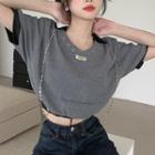 Short-sleeve Collared Top Gray - One Size