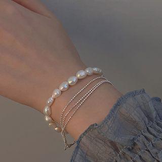 Pearl Layered Alloy Bracelet My33770 - Silver - One Size