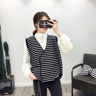 Striped Double-breasted Knitted Vest
