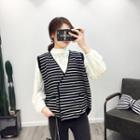 Striped Double-breasted Knitted Vest