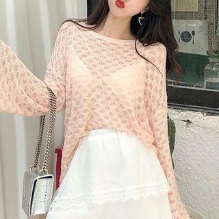 Open Knit Sweater / Lace Trim Tiered Skirt
