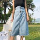 Asymmetric Buttoned A-line Midi Denim Skirt