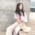 Print Elbow-sleeve Distressed T-shirt