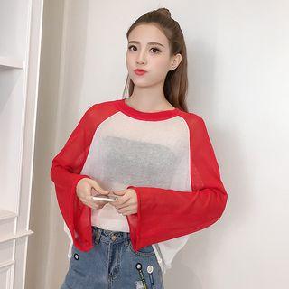 Bell-sleeve Sheer Raglan Knit Top