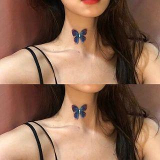 Butterfly Clear Choker Butterfly - Blue - One Size