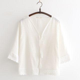 Lace 3/4-sleeve Open Front Jacket White - One Size