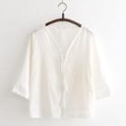 Lace 3/4-sleeve Open Front Jacket White - One Size
