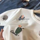 Round-neck Embroider Knit Oversize Top White - One Size
