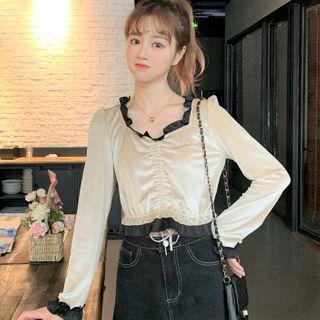 Frill Trim Velvet Blouse