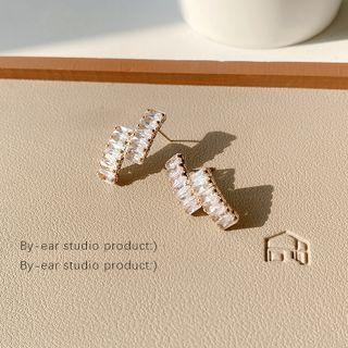 Rhinestone Stud Earring E4701 - 1 Pair - 925 Silver - Gold - One Size