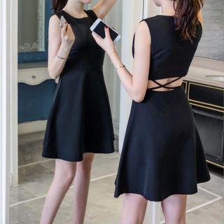Plain Cut Out Back Sleeveless A-line Dress