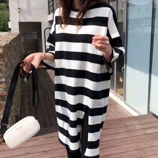 Slit-front Color-block T-shirt Dress