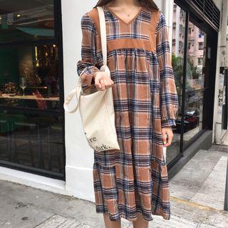 V-neck Plaid Dress