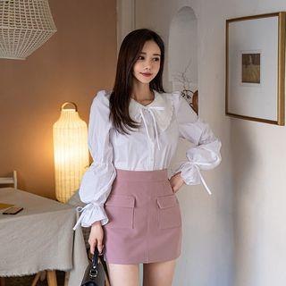 Laced-collar Tie-trim Blouse