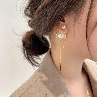 Faux Pearl Drop Earrings 1 Pair - Gold & White - One Size