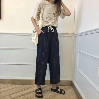 Contrast Stitching Cropped Pants
