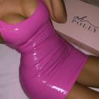 Spaghetti-strap Scoop-neck Leather Faux Mini Bodycon Dress
