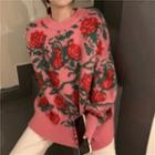 Jacquard Sweater Red Roses - Pink - One Size
