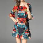 Print Elbow-sleeve A-line Dress