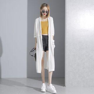 Open-front Stitched Long Knit Cardigan
