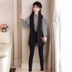 Set: Long-sleeve Striped Top + Double Breasted Vest