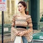 Off-shoulder Dotted Lace Top