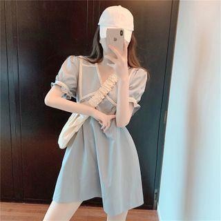 Contrast Short-sleeve V-neck Dress As Shown In Figure - One Size
