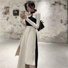 Long-sleeve Mock Two-piece Cutout Midi Dress