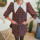 Wide-collar Tweed Mini Shift Dress