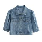Short-sleeve Washed Denim Button Jacket Light Blue - One Size