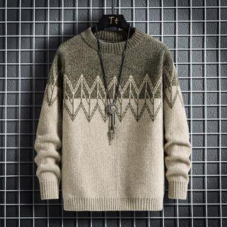 Two-tone Zigzag Pattern Sweater