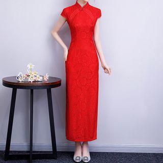Floral Cap-sleeve Maxi Cheongsam