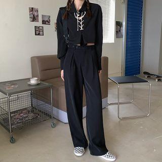Lace-up Cropped Top / Wide-leg Dress Pants