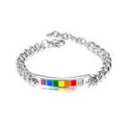 Fashion Personality Rainbow 316l Stainless Steel Bracelet With Pink Cubic Zirconia Silver - One Size