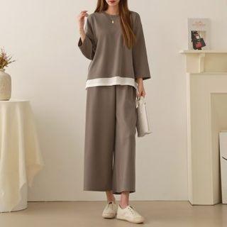 Layered T-shirt & Wide-leg Pants Set