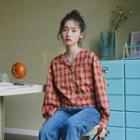 Tie Back Plaid Blouse Plaid - Red - One Size