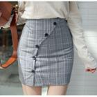 Button-detail Plaid Mini Skirt With Suspenders