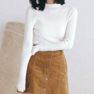 Mock Neck Long-sleeve Stripe Knit Top