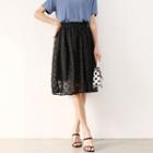 Lace Overlay A-line Skirt Black - One Size
