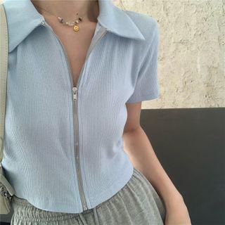 Zipped Detail Short-sleeve Cropped Top