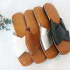 Faux Leather Cross-strap Slide Sandals