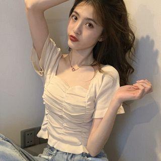 Square-neck Short-sleeve Shirred T-shirt