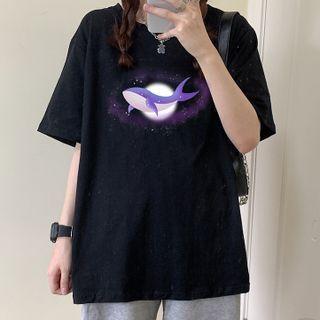 Cartoon Whale Print T-shirt